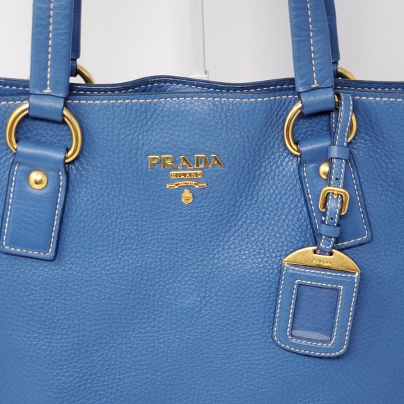 Auth Prada Large Blue Leather Tote Shoulder Bag - Picture 7 of 16
